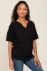 Black Oversized V-Neck Cuffed Short Sleeve Maternity Tee sold by Pinkblush