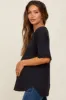 Black Oversized V-Neck Cuffed Short Sleeve Maternity Tee sold by Pinkblush