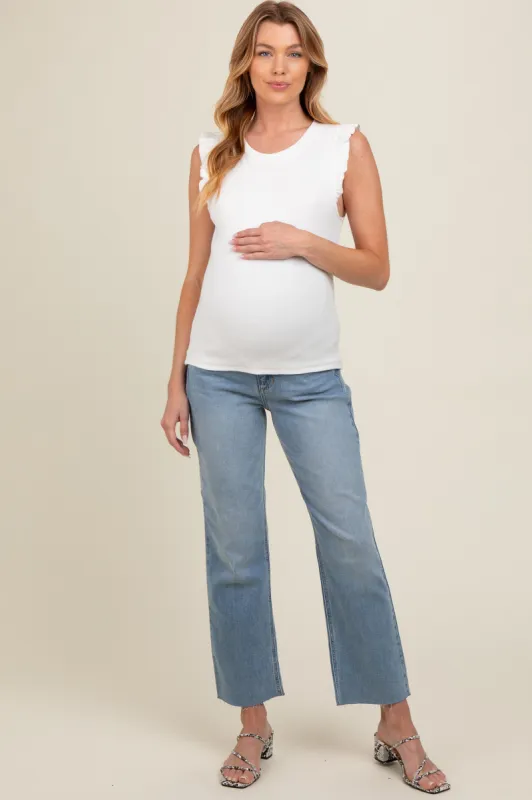 Light Blue Raw Hem Maternity Jeans sold by Pinkblush
