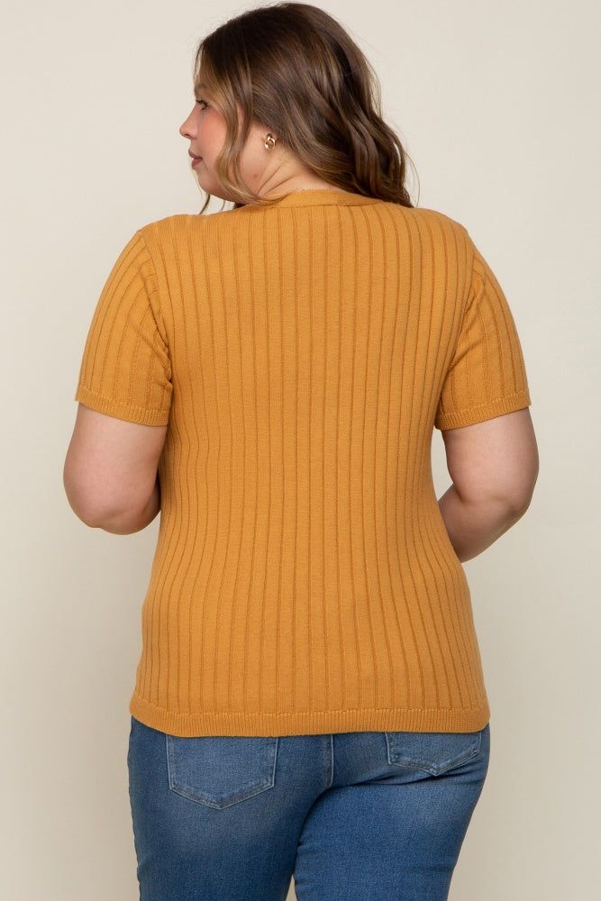 Camel Ribbed Knit Button Plus Maternity Top sold by Pinkblush product image thumbnail 3