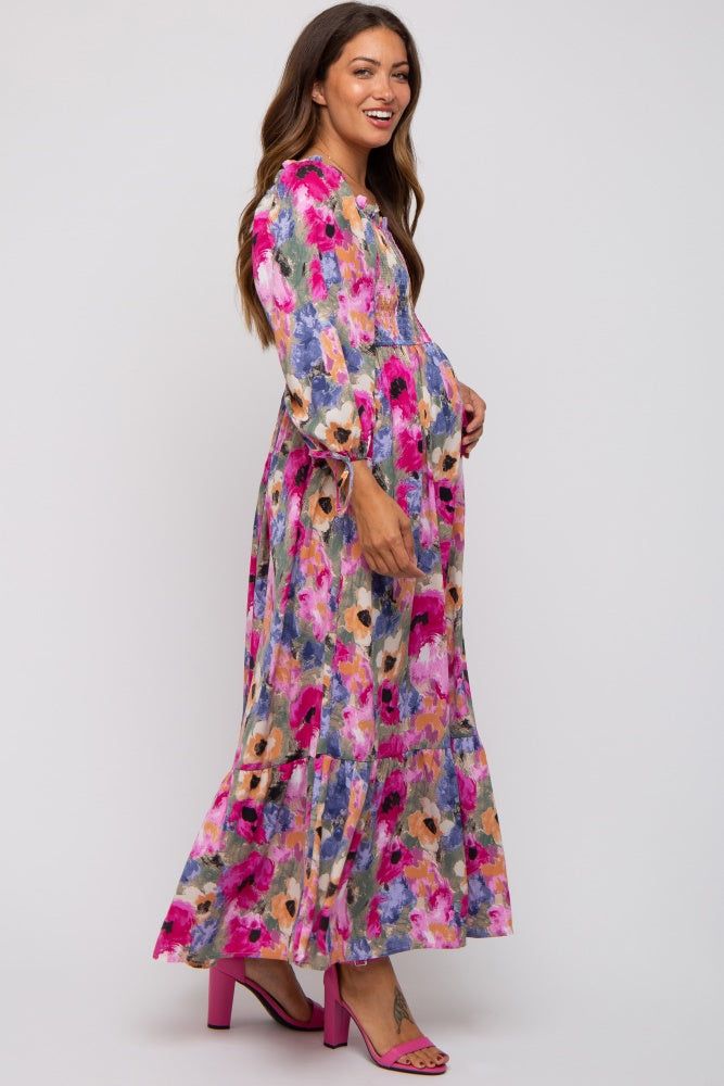 Lavender Floral Smocked Square Neck Maternity Midi Dress sold by Pinkblush product image thumbnail 3