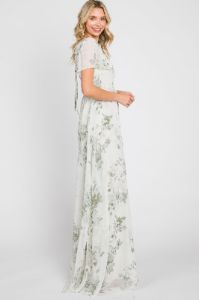 Mint Green Floral Chiffon Square Neck Smocked Maxi Dress sold by Pinkblush
