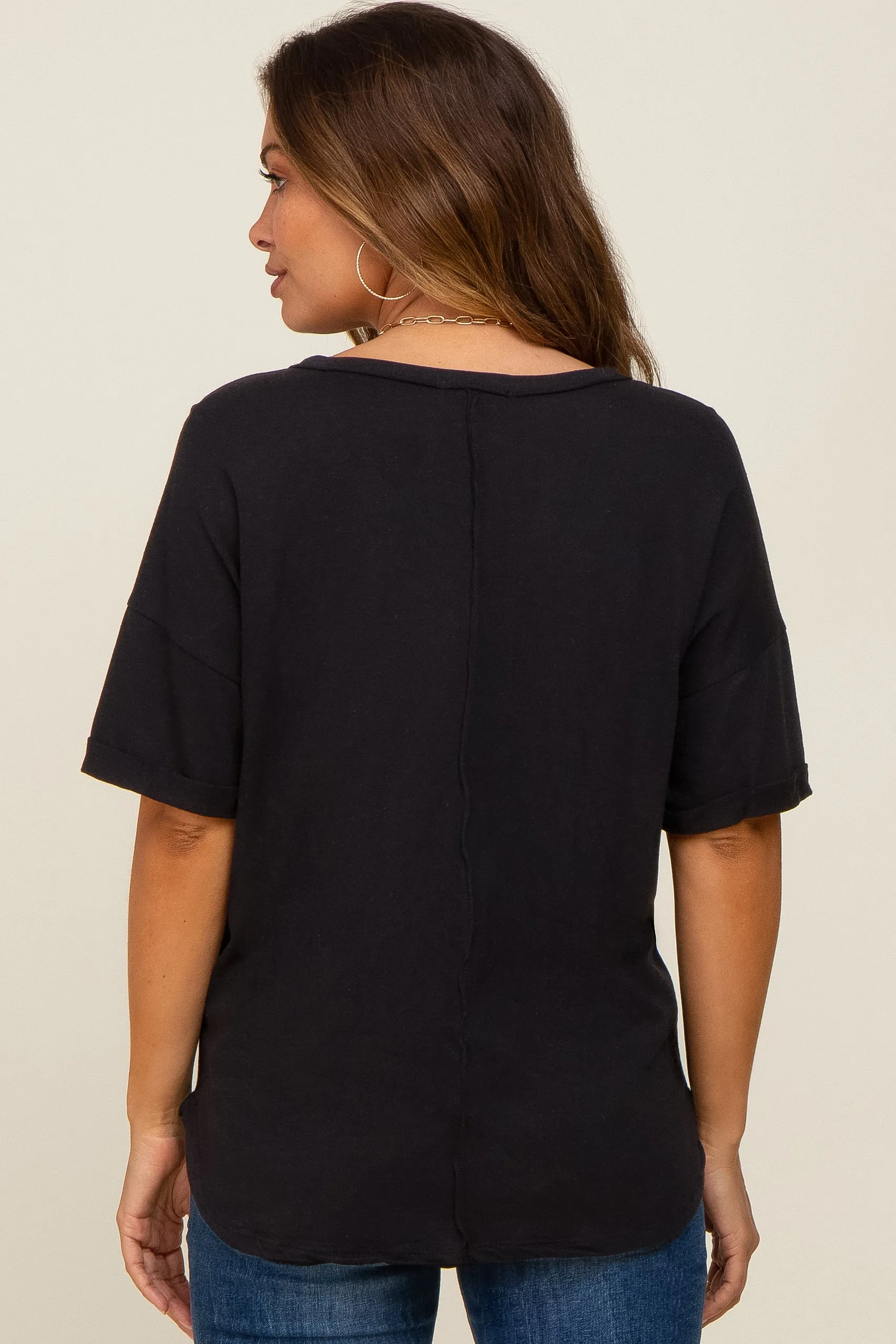 Black Oversized V-Neck Cuffed Short Sleeve Maternity Tee sold by Pinkblush product image thumbnail 3