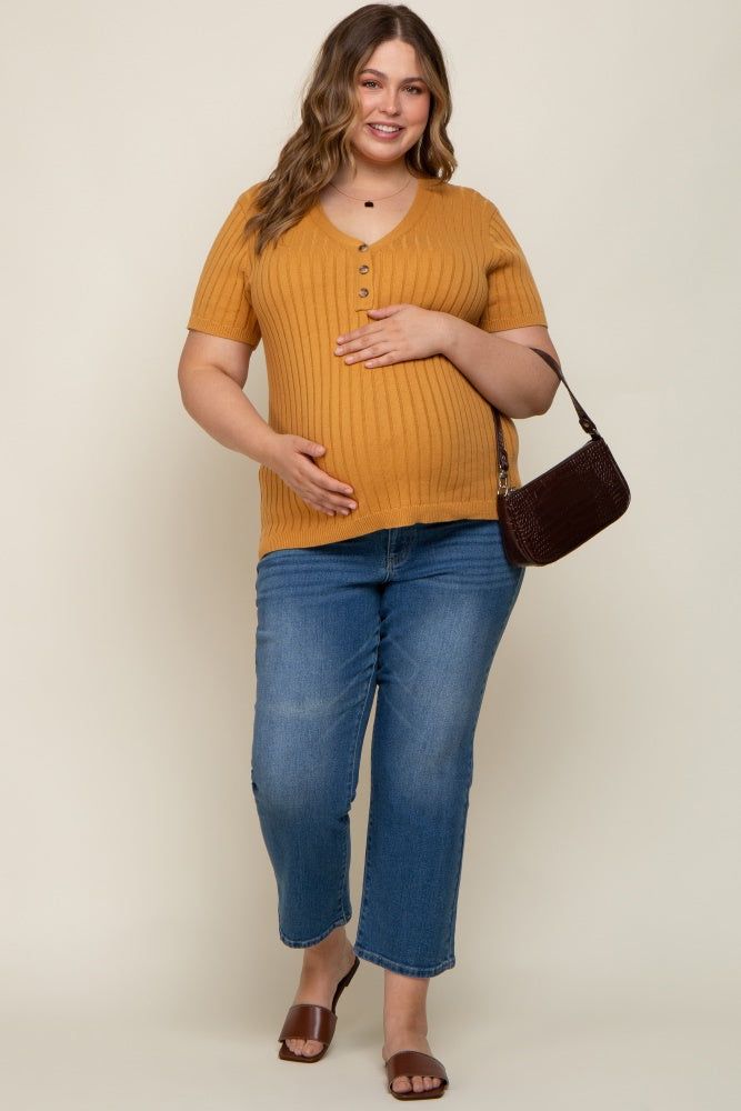 Camel Ribbed Knit Button Plus Maternity Top sold by Pinkblush product image thumbnail 4
