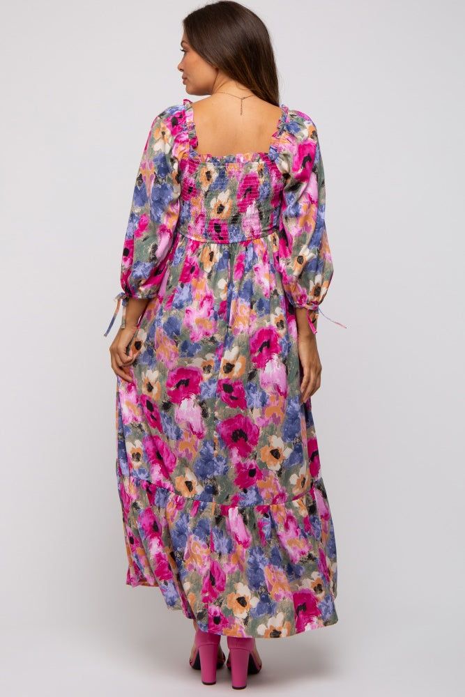 Lavender Floral Smocked Square Neck Maternity Midi Dress sold by Pinkblush product image thumbnail 4