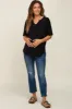 Black Oversized V-Neck Cuffed Short Sleeve Maternity Tee sold by Pinkblush
