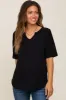 Black Oversized V-Neck Cuffed Short Sleeve Maternity Tee sold by Pinkblush