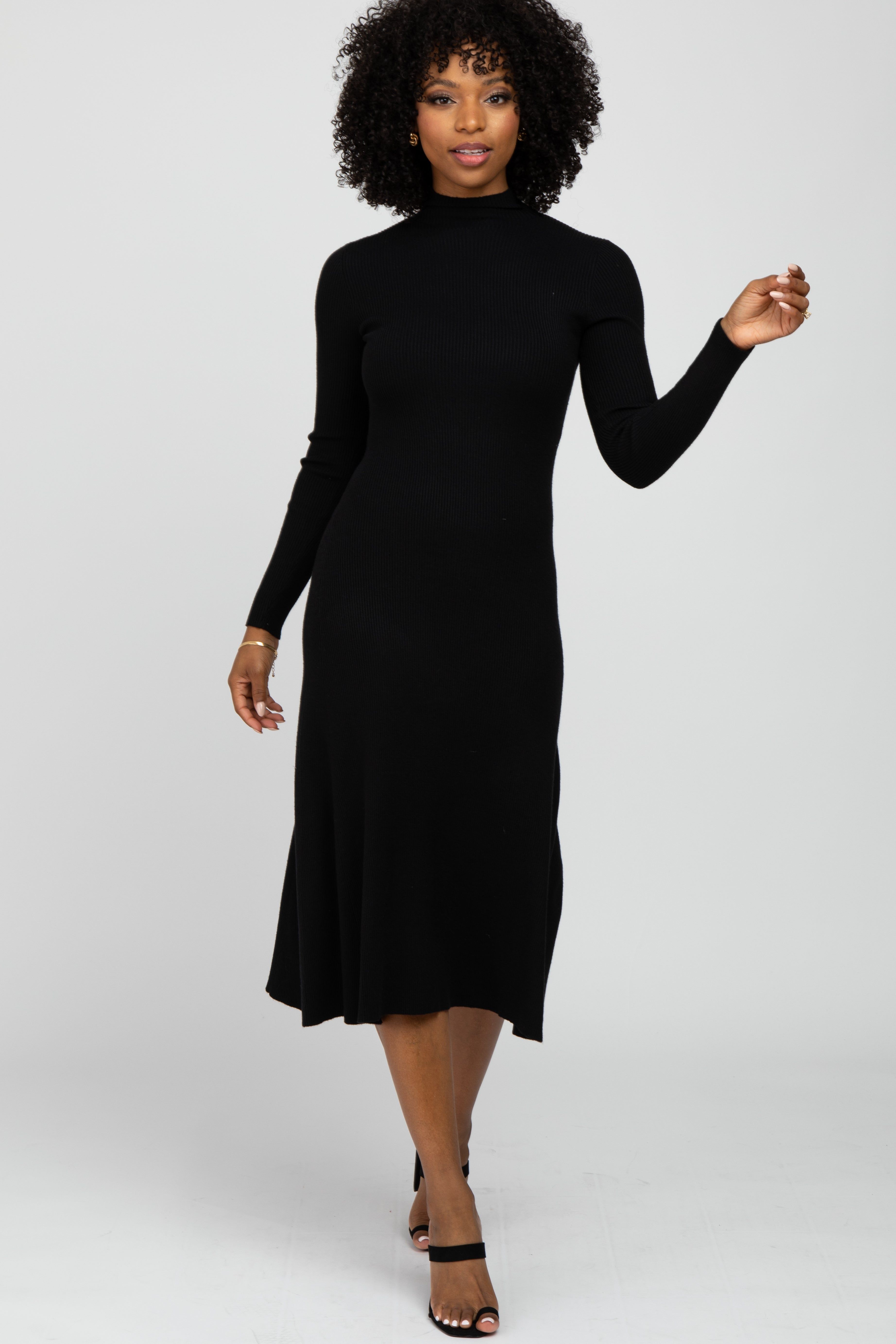 Black Mock Neck Flared Midi Dress sold by Pinkblush product image thumbnail 4