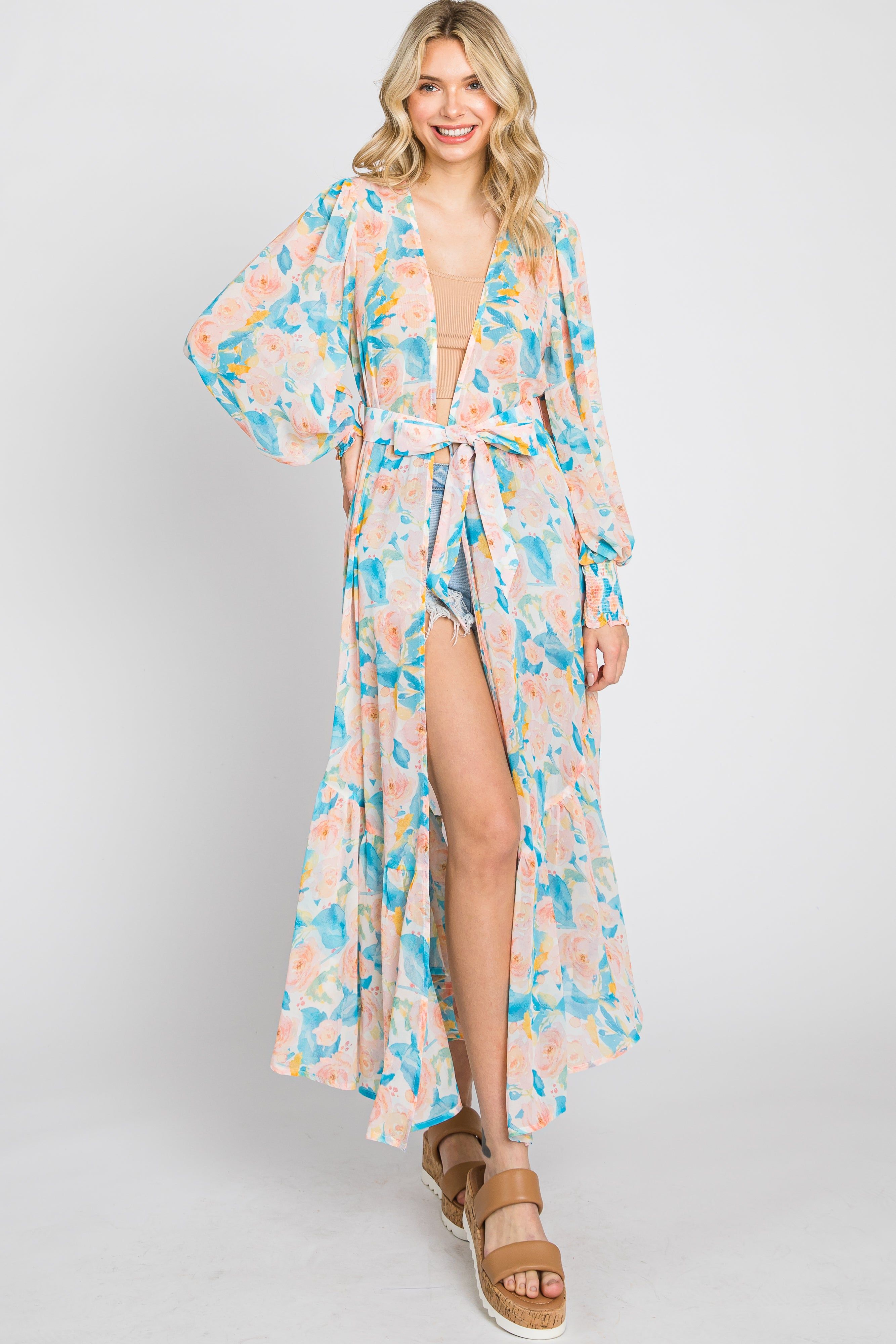 Aqua Floral Chiffon Ruffle Hem Cover-Up sold by Pinkblush product image thumbnail 3