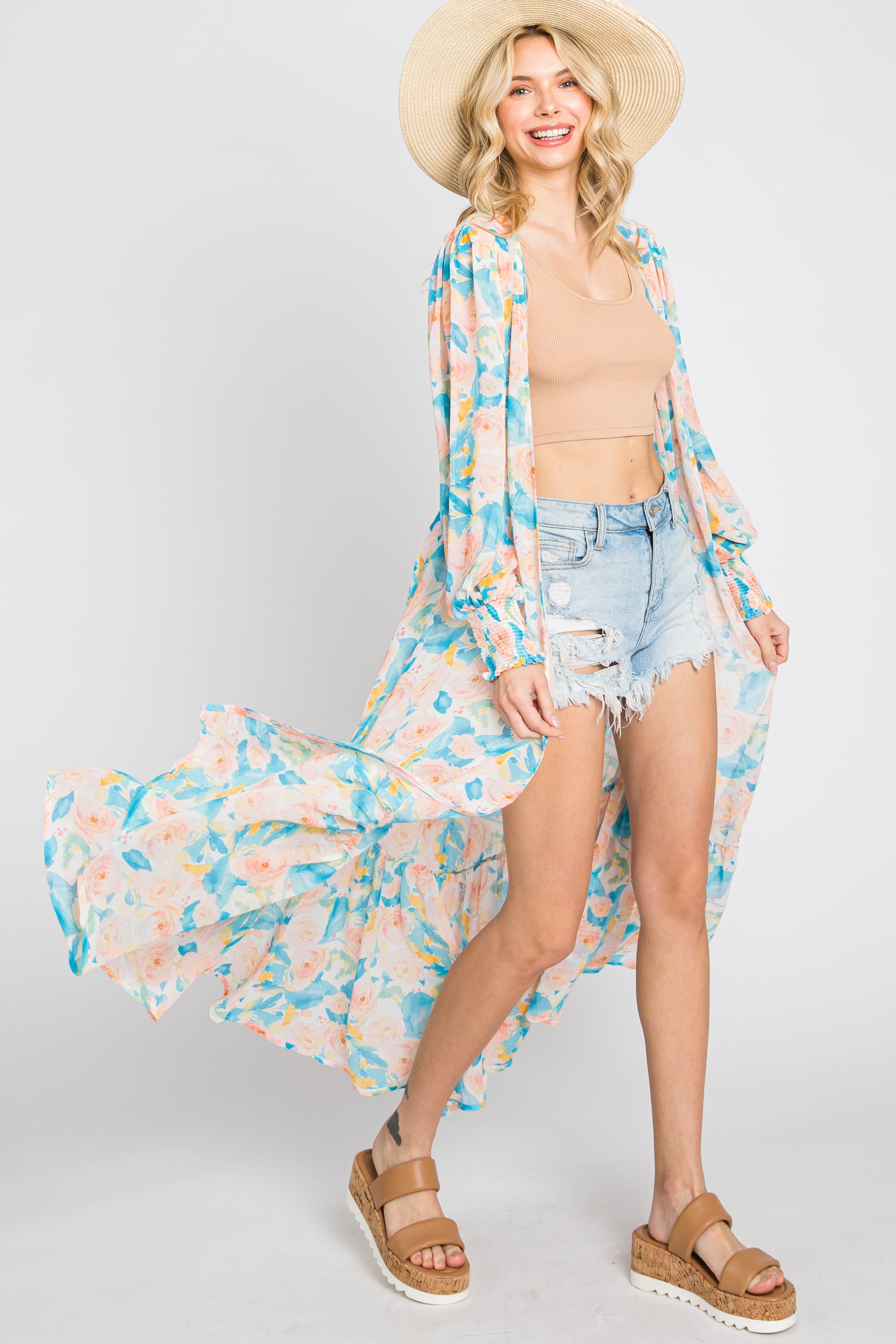 Aqua Floral Chiffon Ruffle Hem Cover-Up sold by Pinkblush product image thumbnail 4