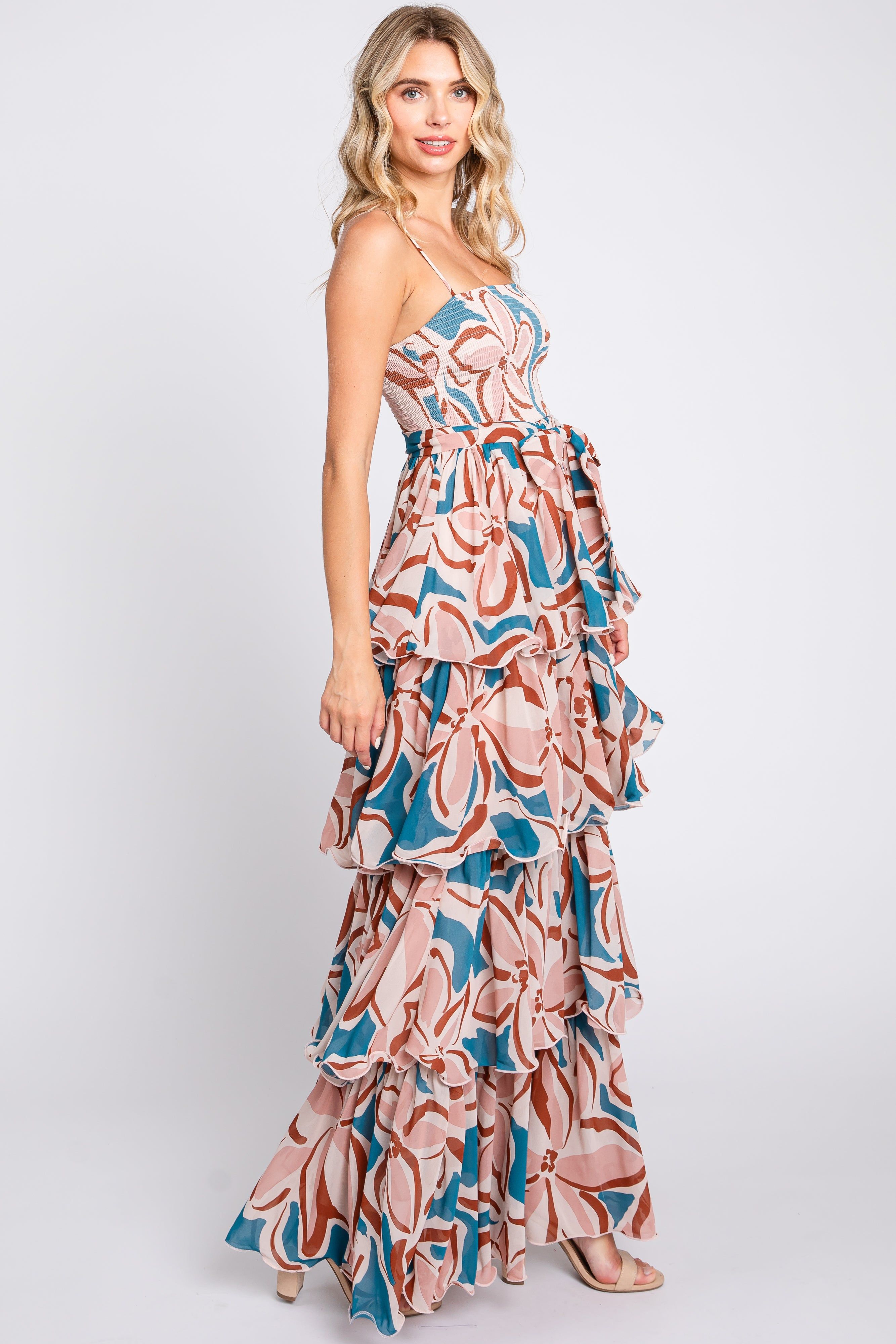 Teal Floral Flounce Tier Maxi Dress sold by Pinkblush product image thumbnail 2