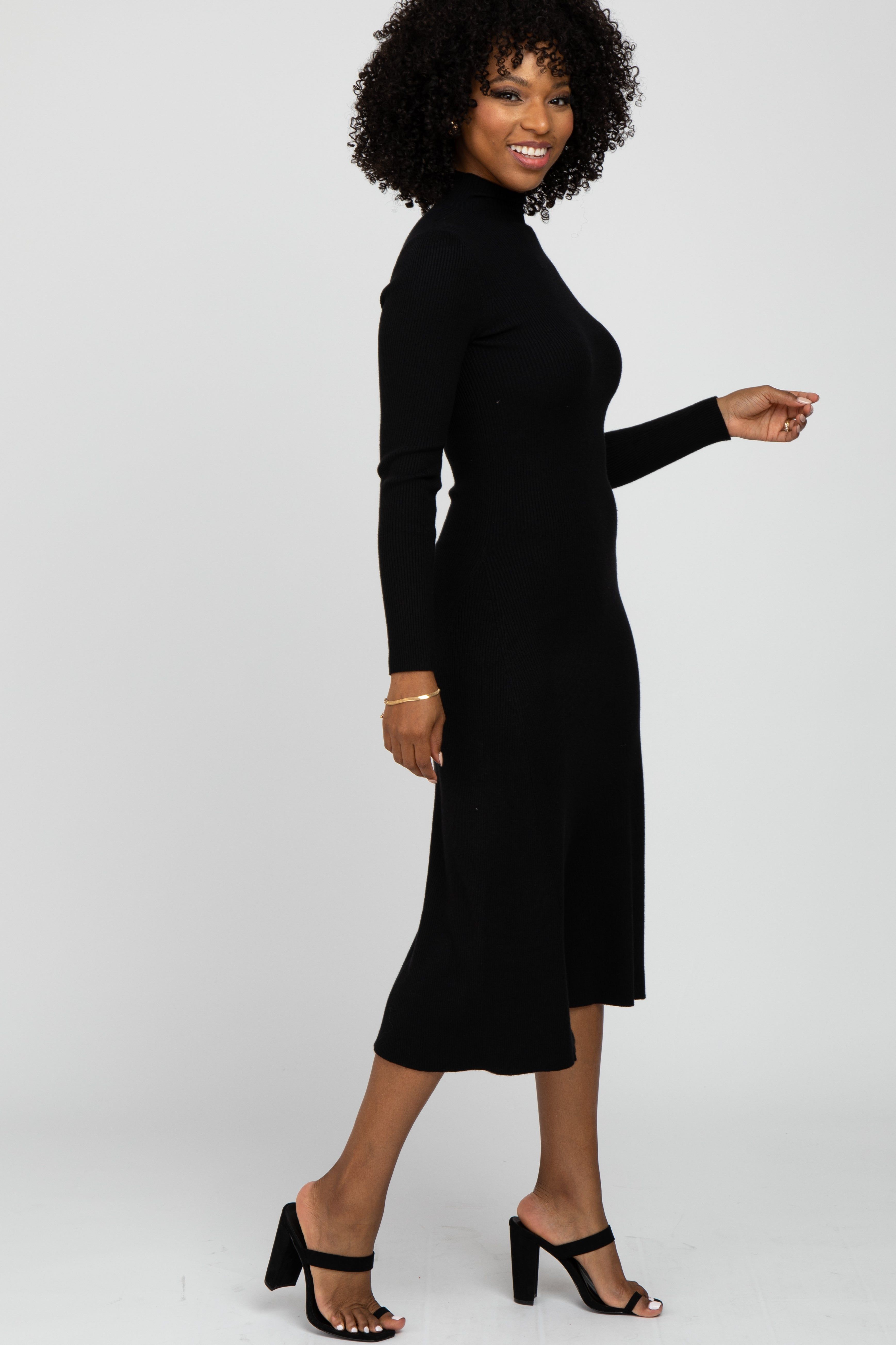 Black Mock Neck Flared Midi Dress sold by Pinkblush product image thumbnail 2