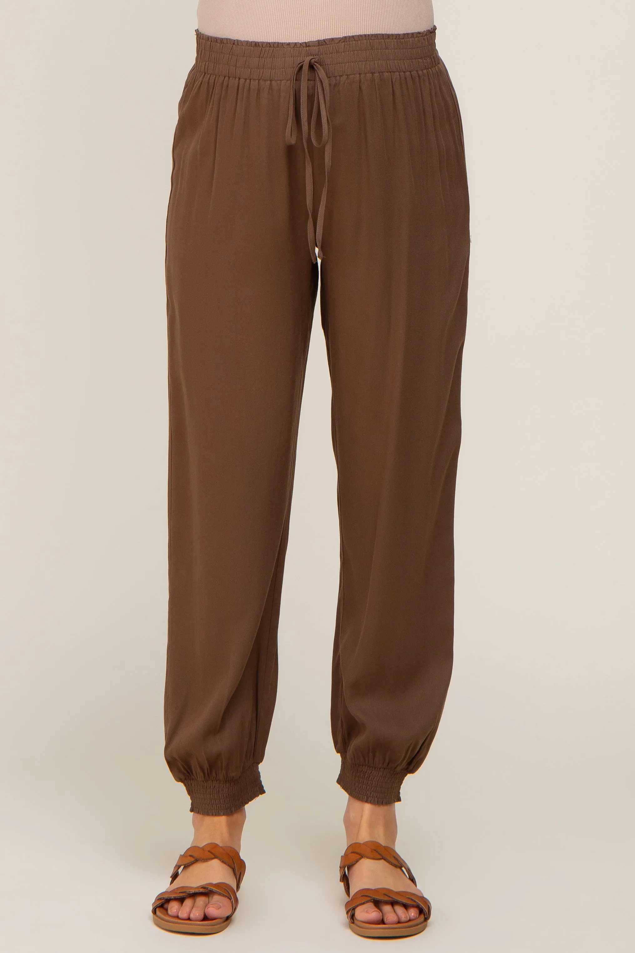 Brown Drawstring Accent Maternity Joggers sold by Pinkblush product image thumbnail 2