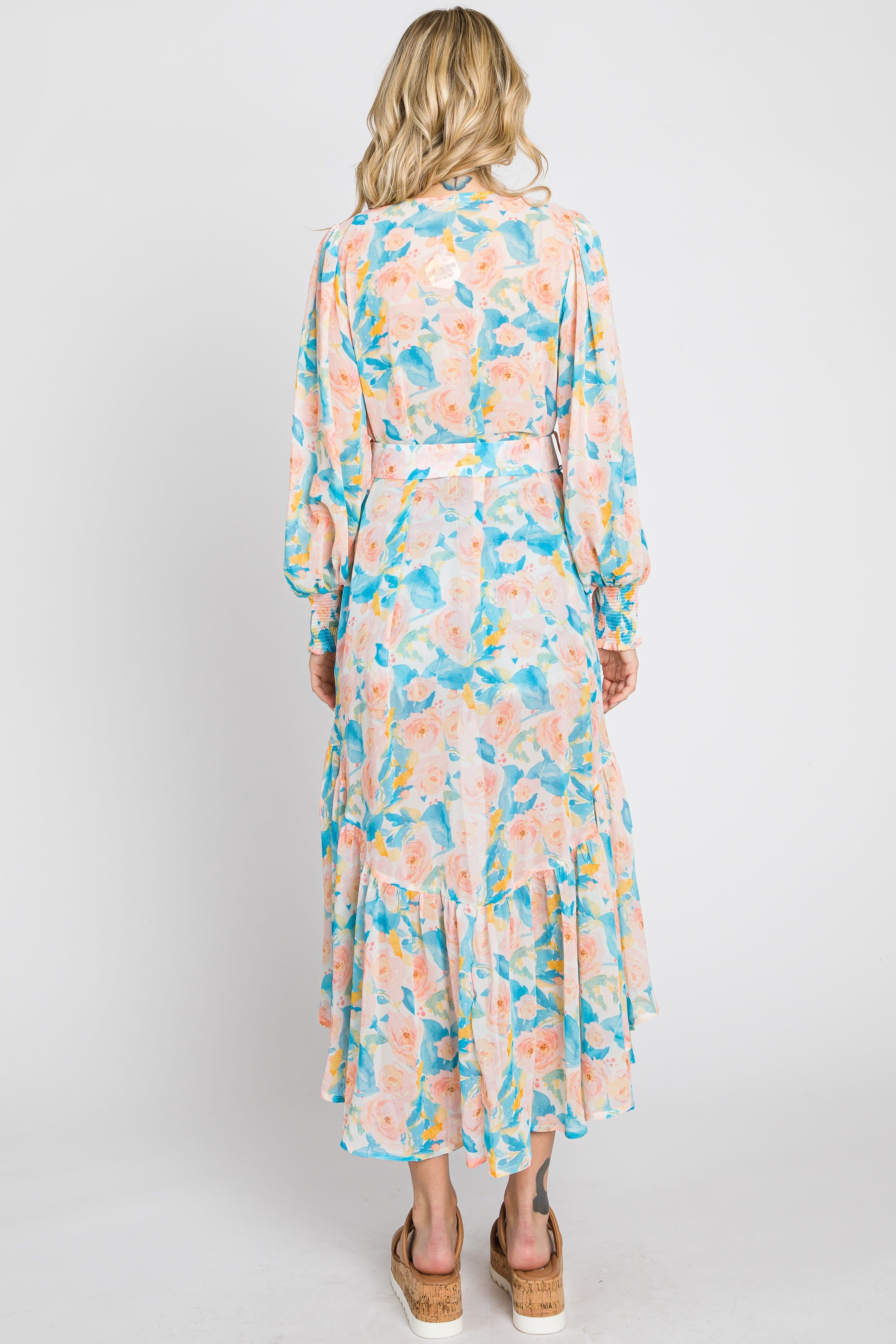 Aqua Floral Chiffon Ruffle Hem Cover-Up sold by Pinkblush product image thumbnail 5