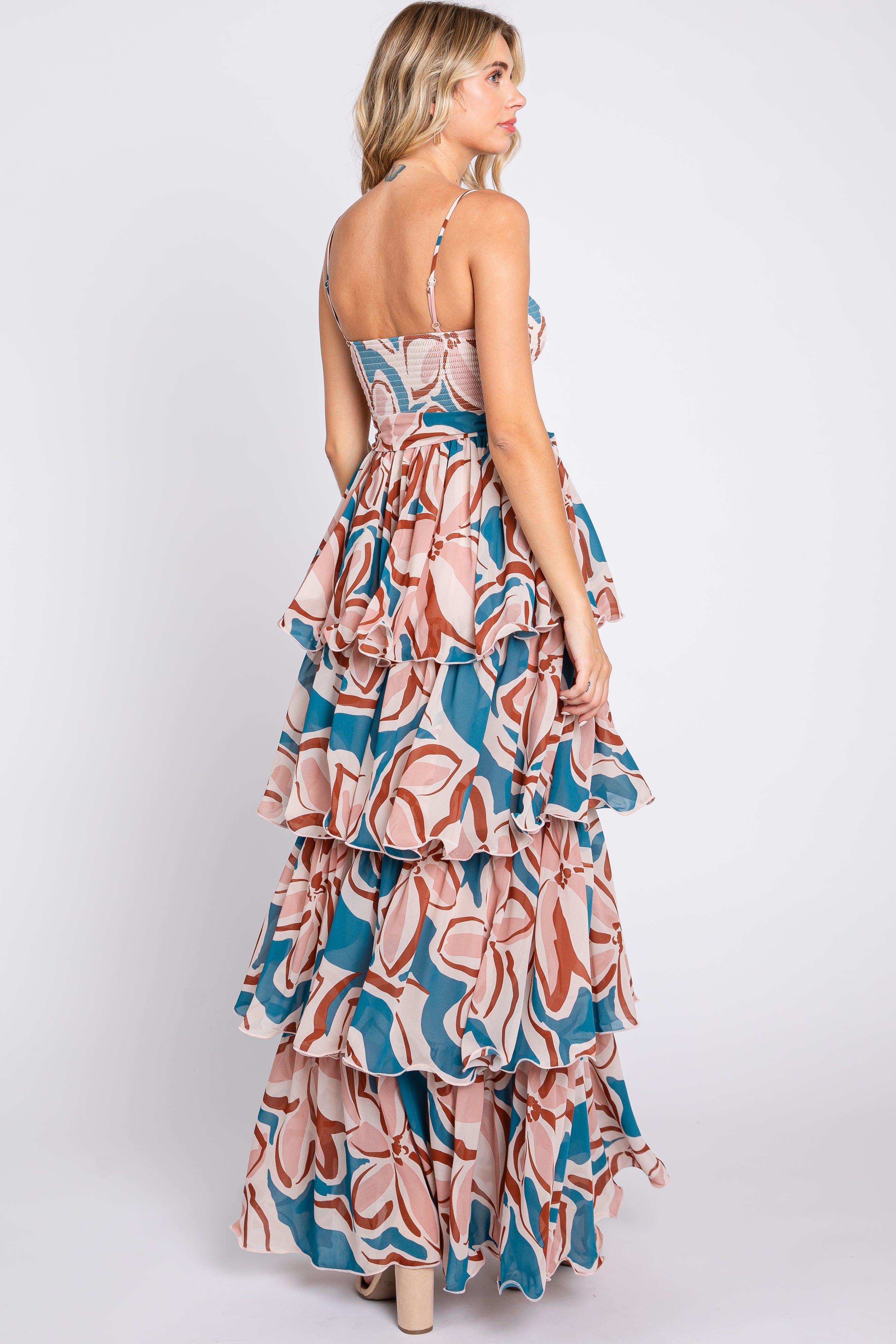 Teal Floral Flounce Tier Maxi Dress sold by Pinkblush product image thumbnail 3