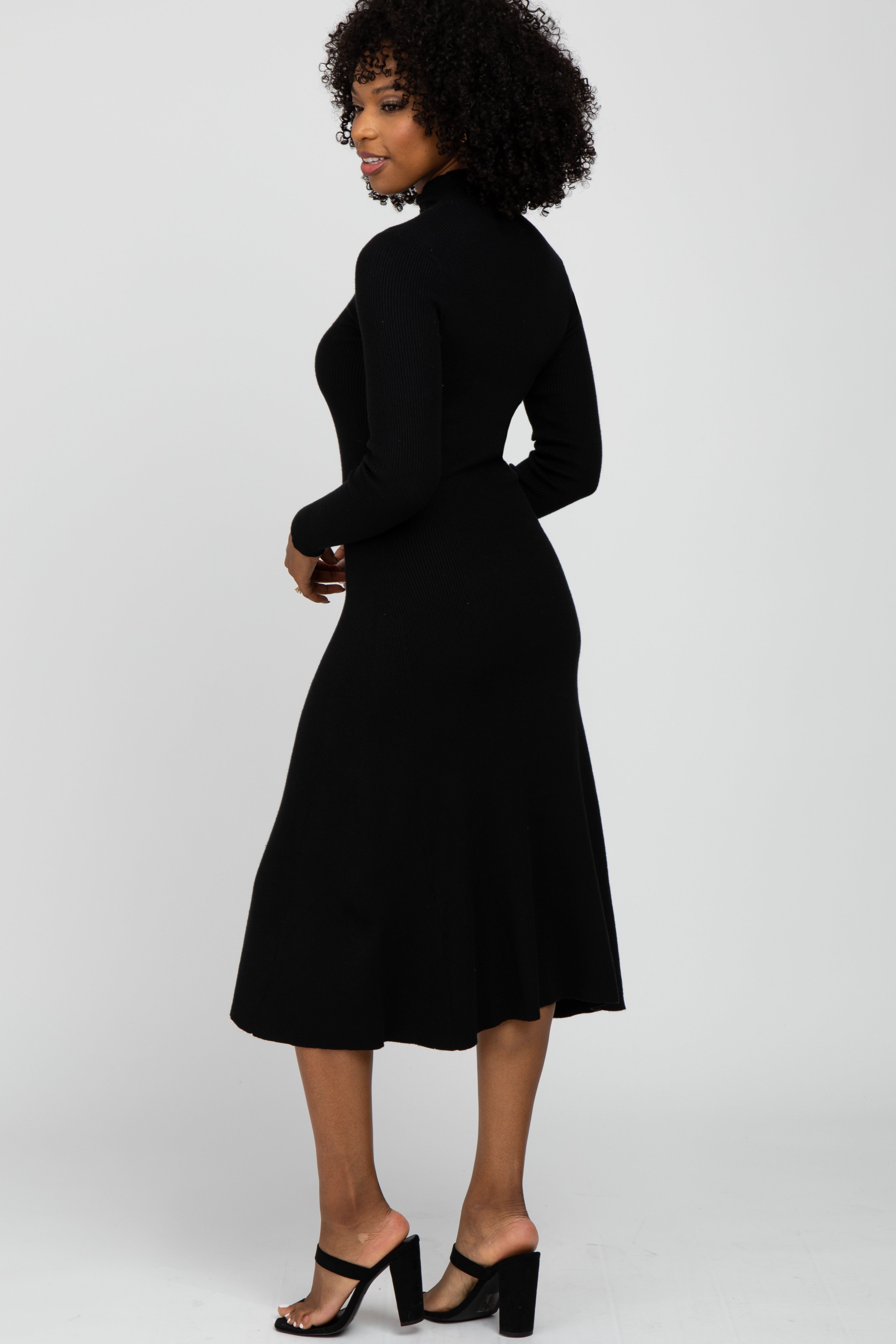 Black Mock Neck Flared Midi Dress sold by Pinkblush product image thumbnail 3