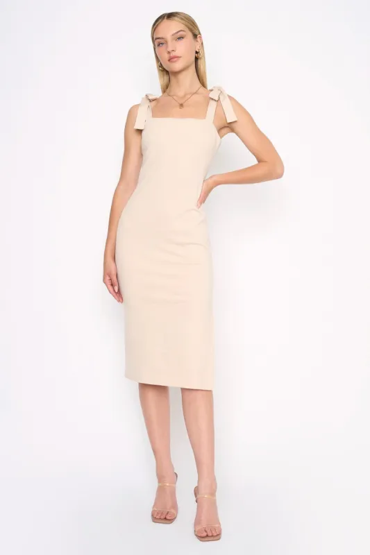 Nude Sleeveless Knit Tie Strap Midi Dress sold by Pinkblush