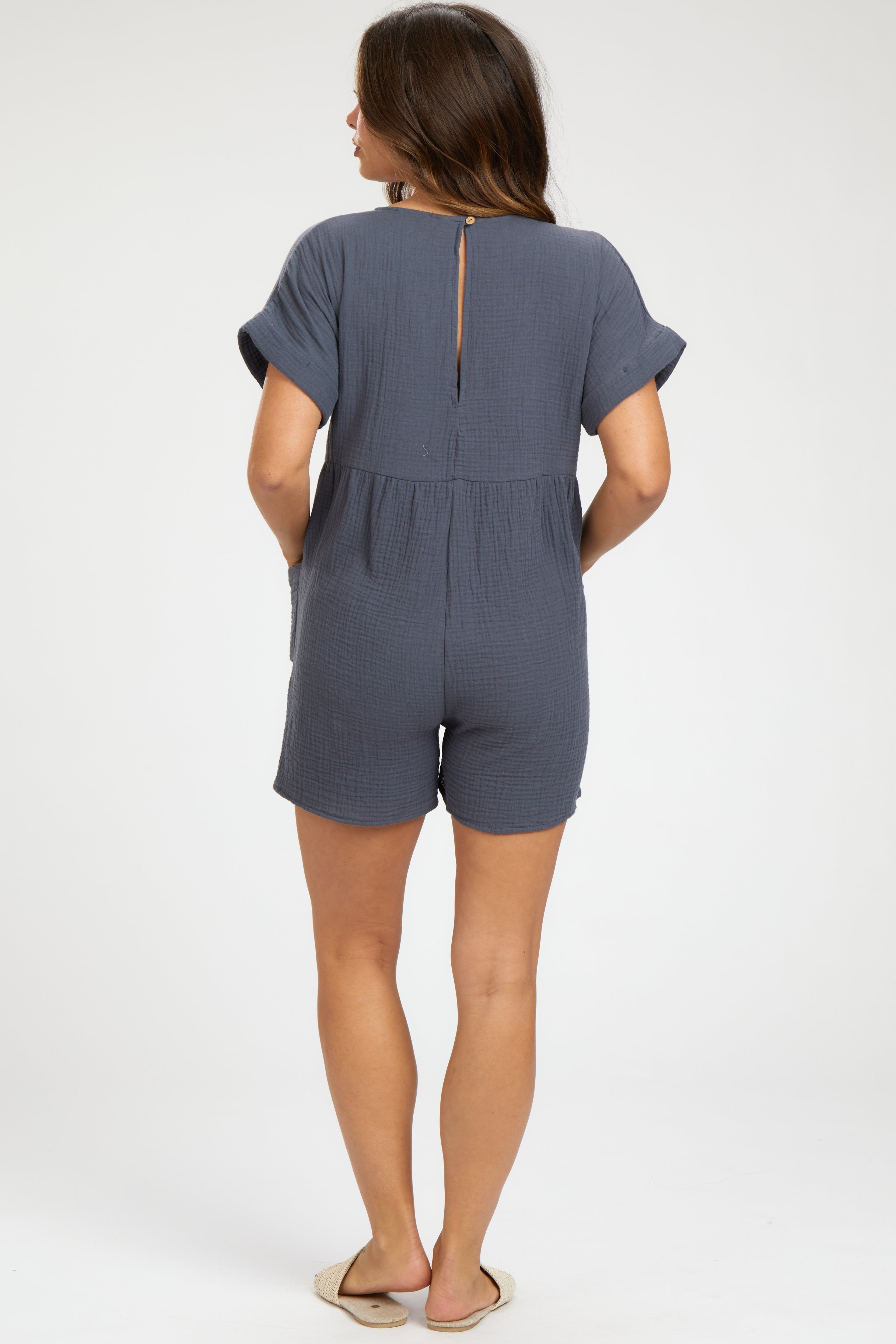 Charcoal Gauze Short Sleeve Maternity Romper sold by Pinkblush product image thumbnail 3