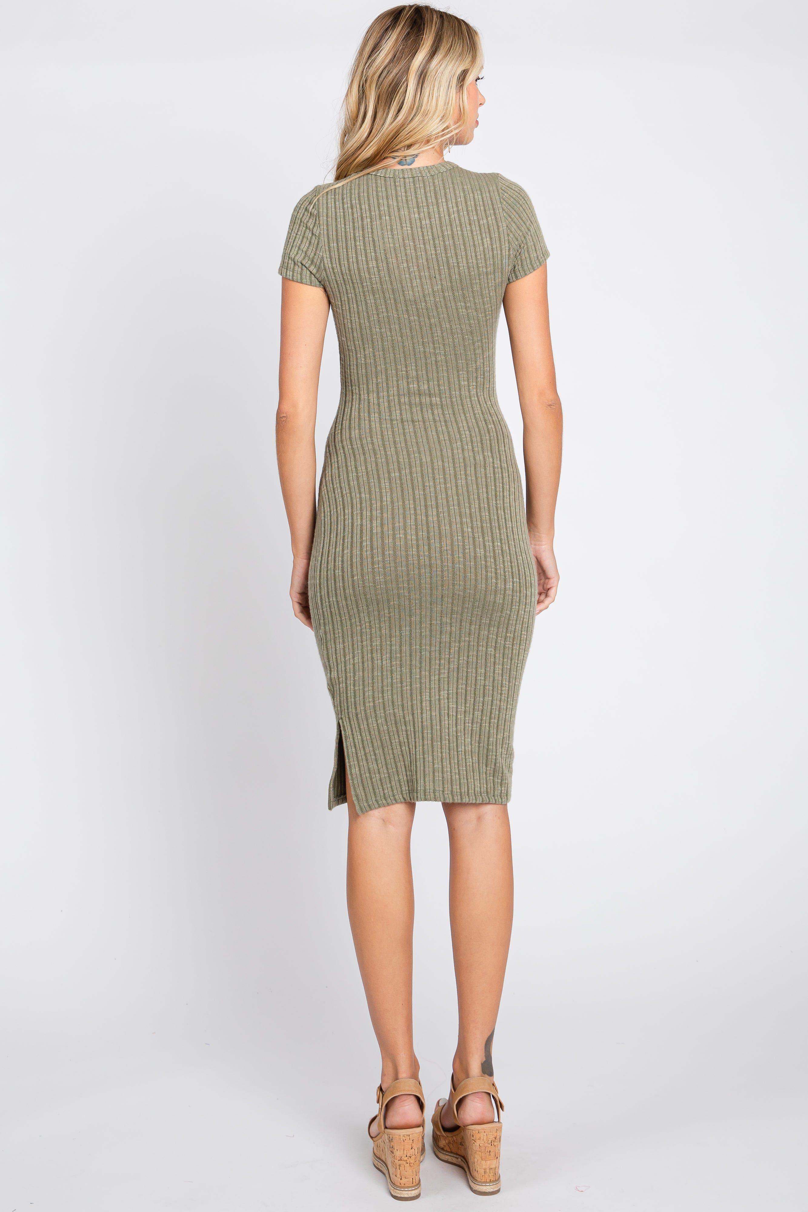 Light Olive Ribbed Fitted Dress sold by Pinkblush product image thumbnail 3