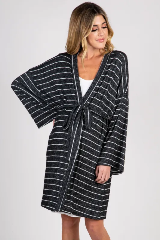 PinkBlush Charcoal Heather Striped Delivery/ Nursing Maternity Robe sold by Pinkblush