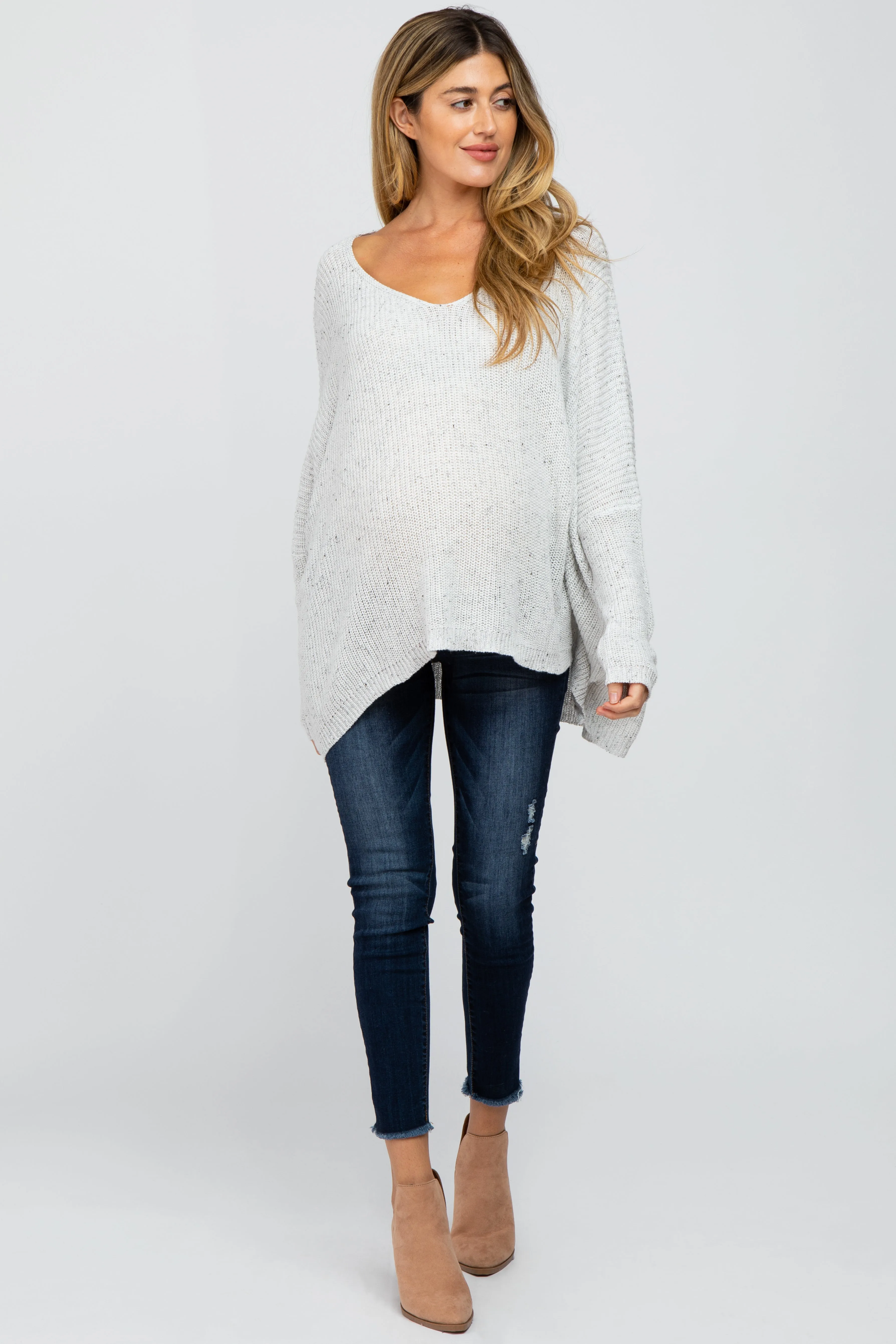 White Speckled Oversized Maternity Sweater sold by Pinkblush product image thumbnail 4