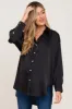 Black Satin Button Up Maternity Blouse sold by Pinkblush