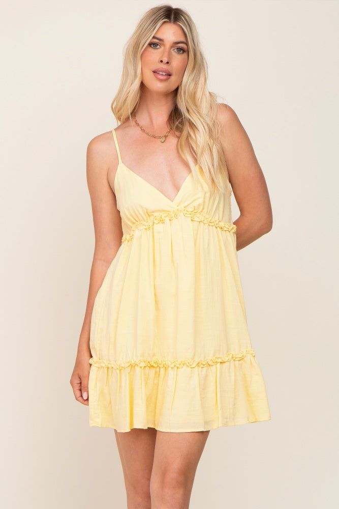 Yellow Strapless Ruffle Accent Mini Dress sold by Pinkblush