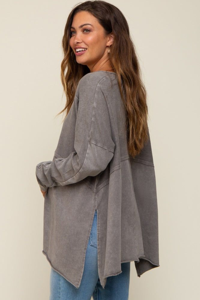Grey Terry Cloth Raw Hem Maternity Top sold by Pinkblush product image thumbnail 2