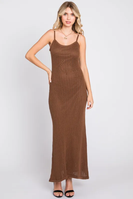 Brown Open Knit Crochet Midi Dress sold by Pinkblush