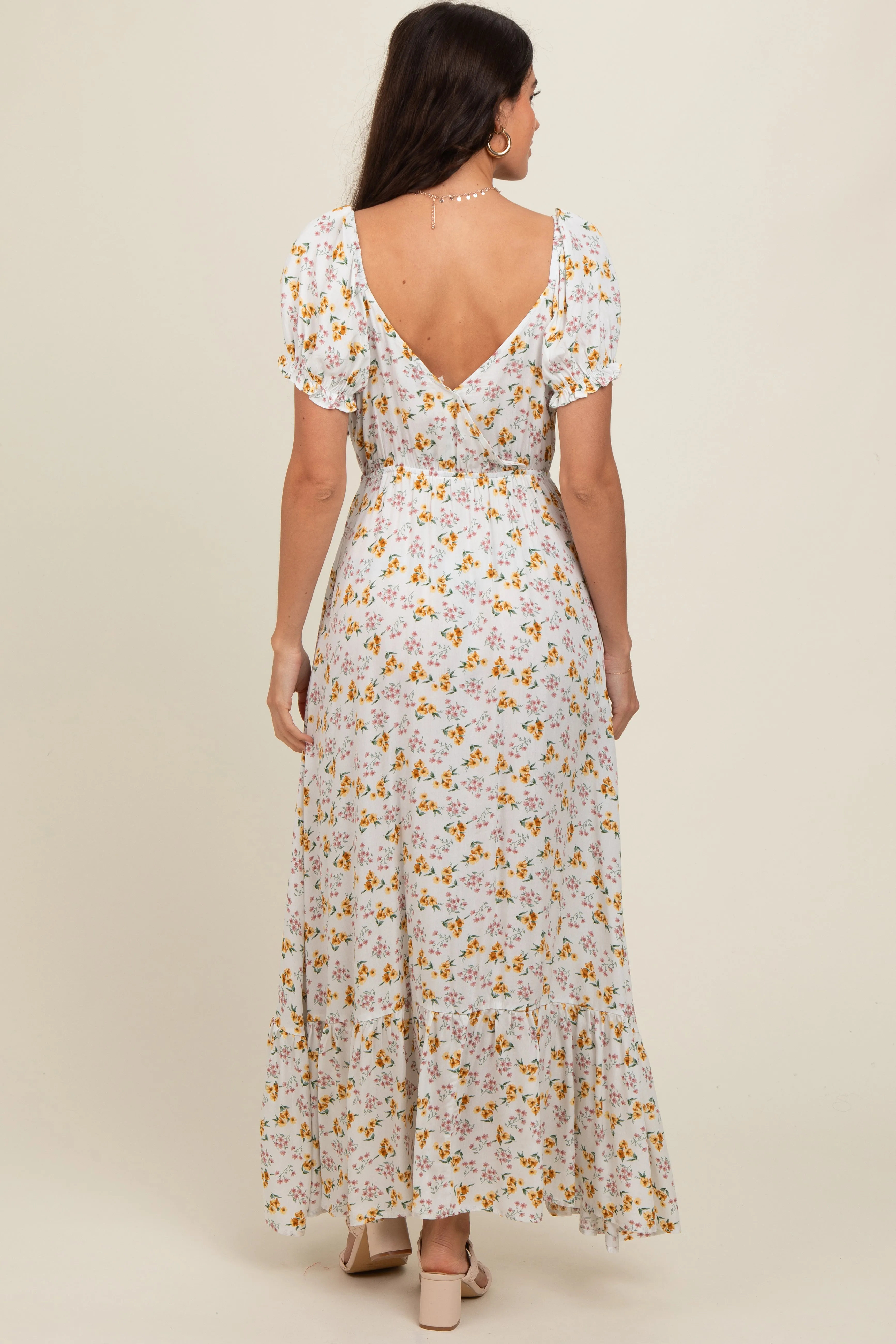 Ivory Floral Short Sleeve Maxi Dress sold by Pinkblush product image thumbnail 4