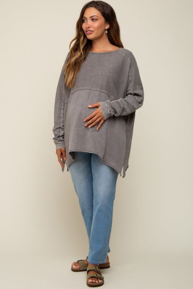 Grey Terry Cloth Raw Hem Maternity Top sold by Pinkblush product image thumbnail 4