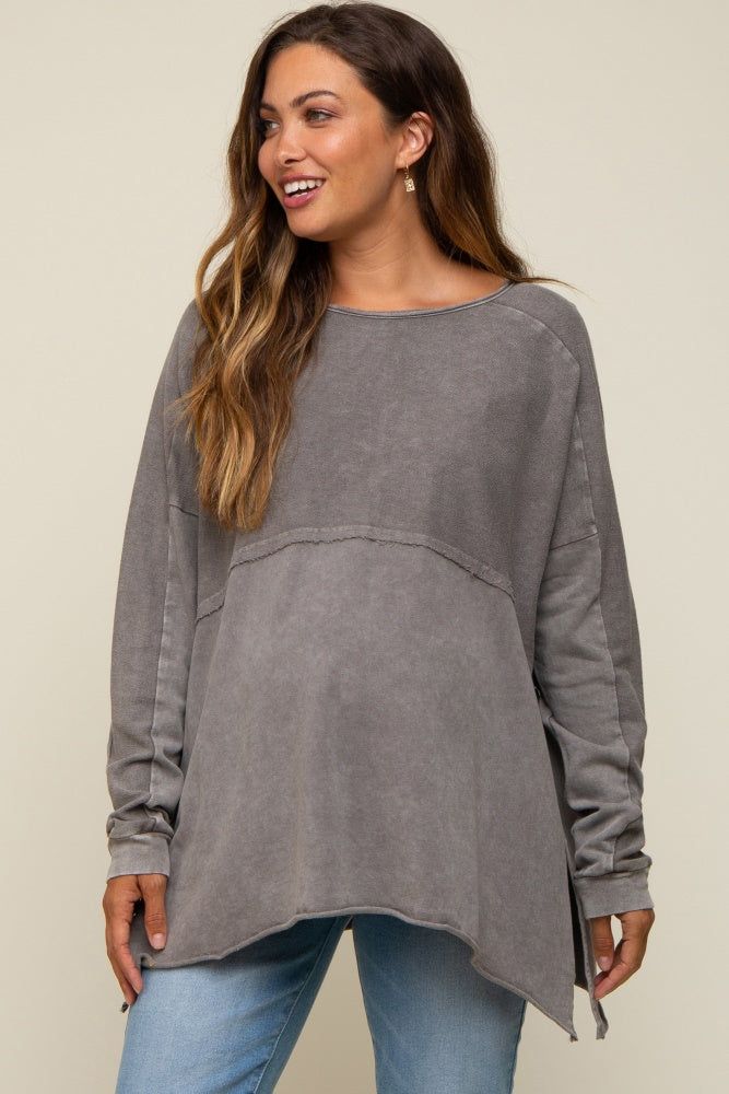 Grey Terry Cloth Raw Hem Maternity Top sold by Pinkblush