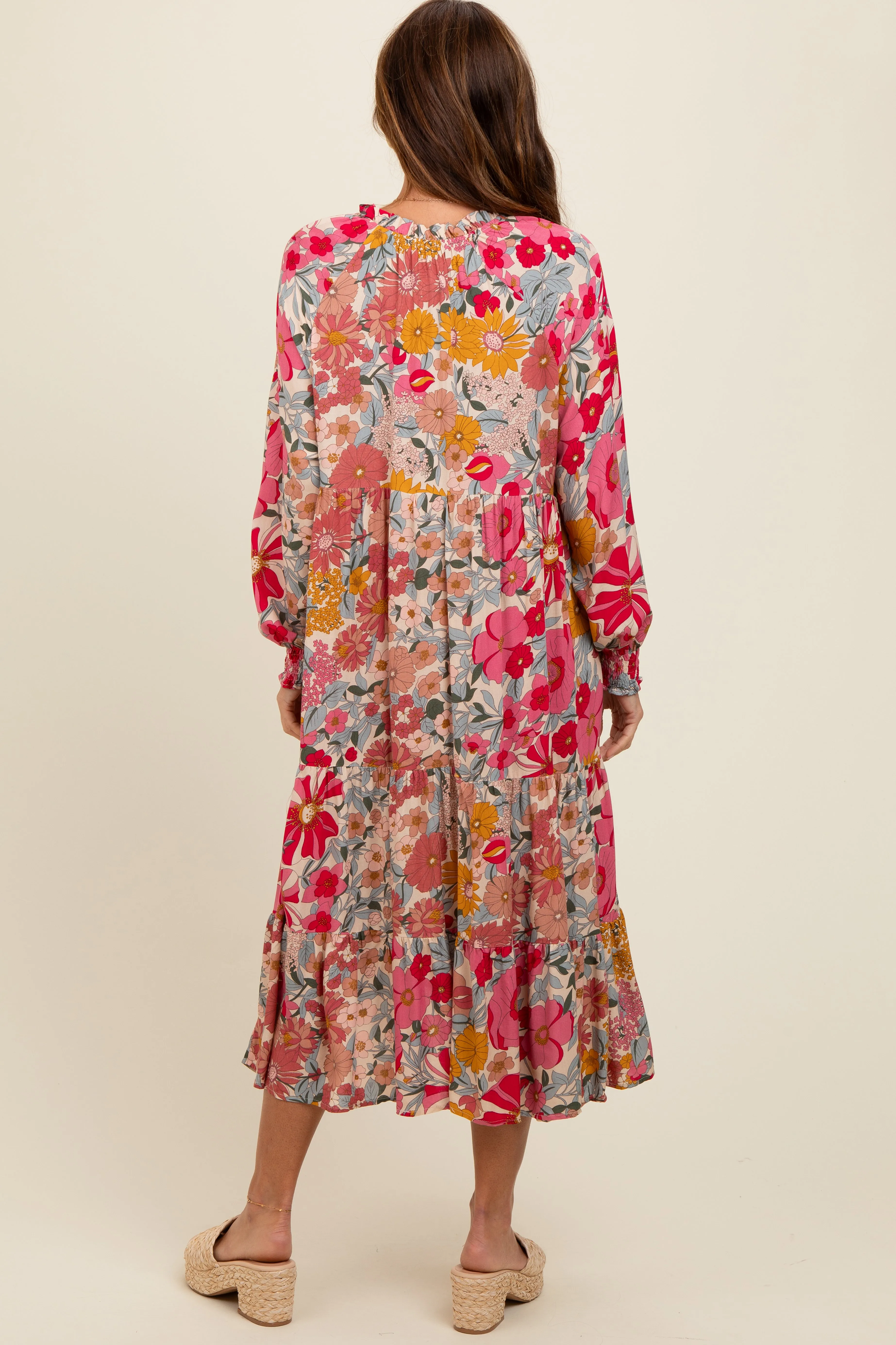 Pink Floral Tassel Tie Tiered Midi Dress sold by Pinkblush product image thumbnail 4