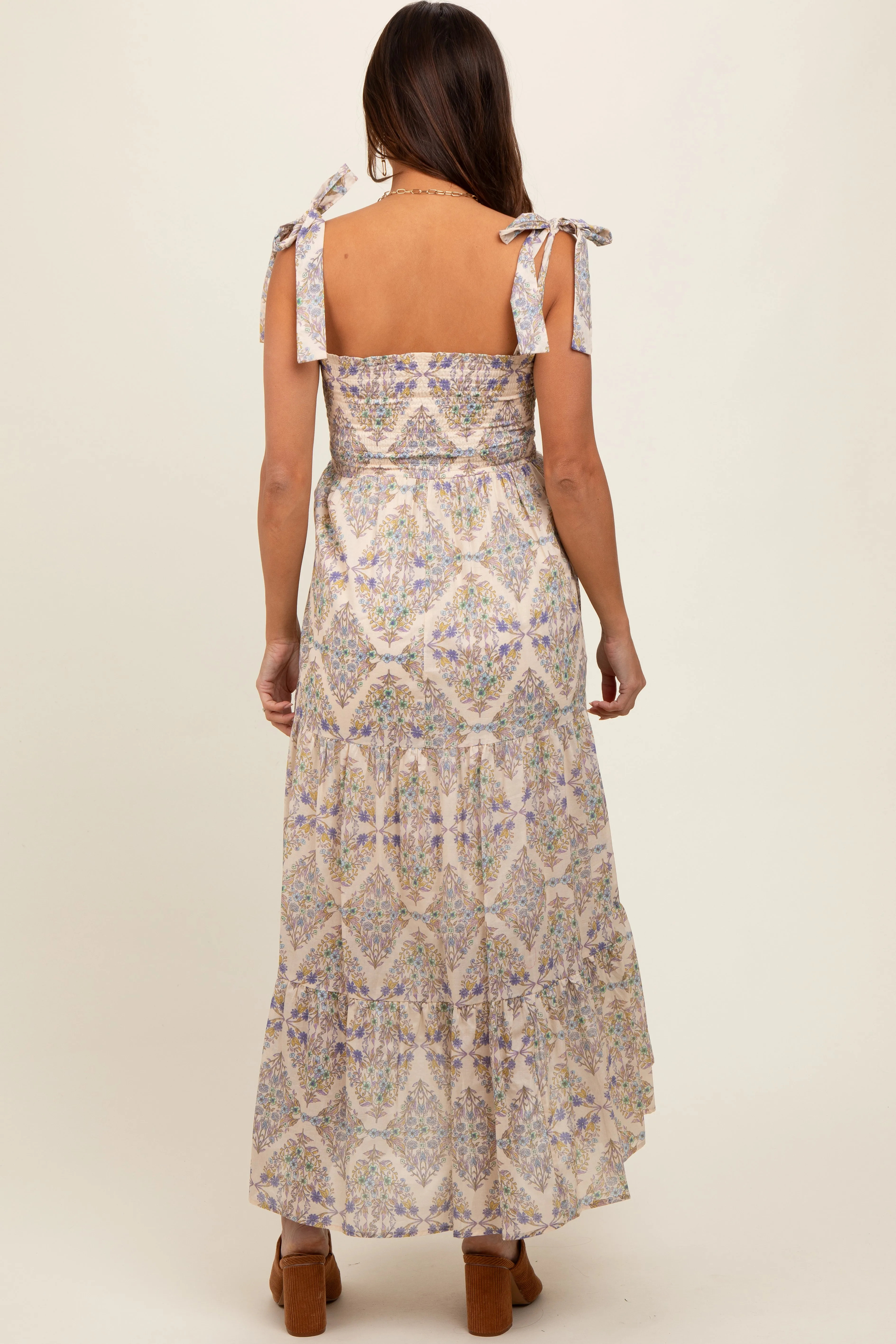 Beige Floral Square Neck Maternity Dress sold by Pinkblush product image thumbnail 3