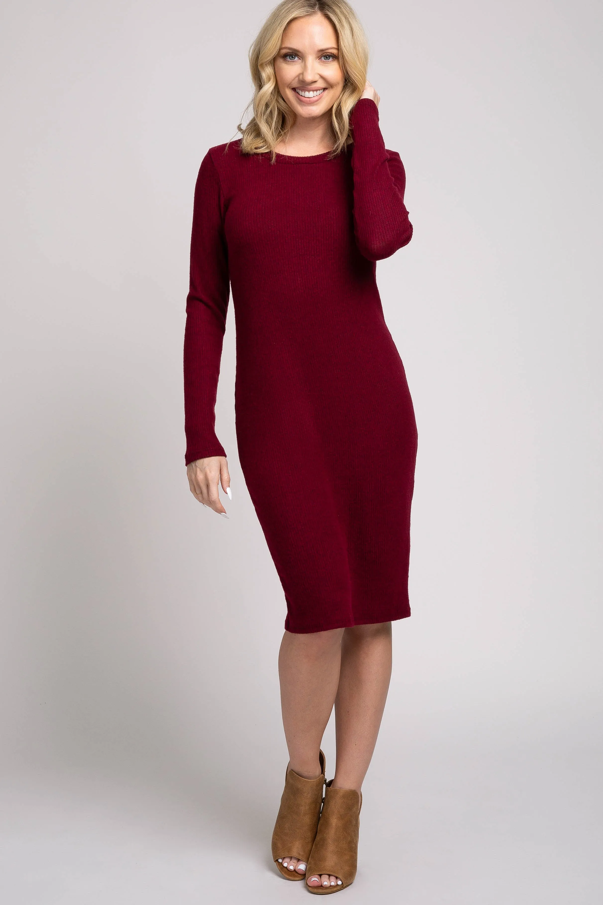 Burgundy Knit Long Sleeve Maternity Sweater Dress sold by Pinkblush product image thumbnail 5