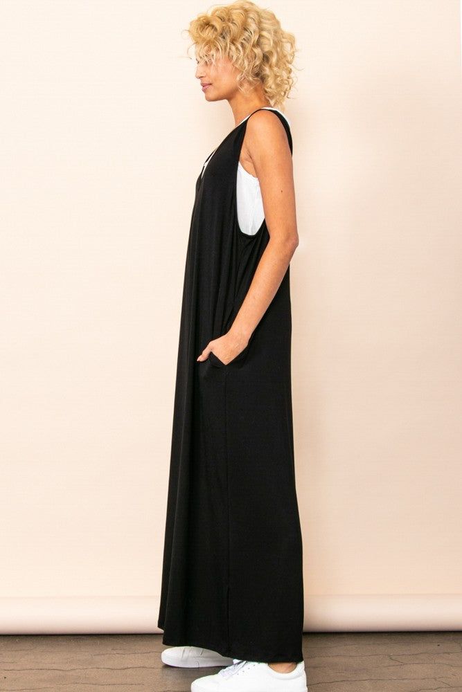 Black Deep V Sleeveless Wide Leg Jumpsuit sold by Pinkblush product image thumbnail 2
