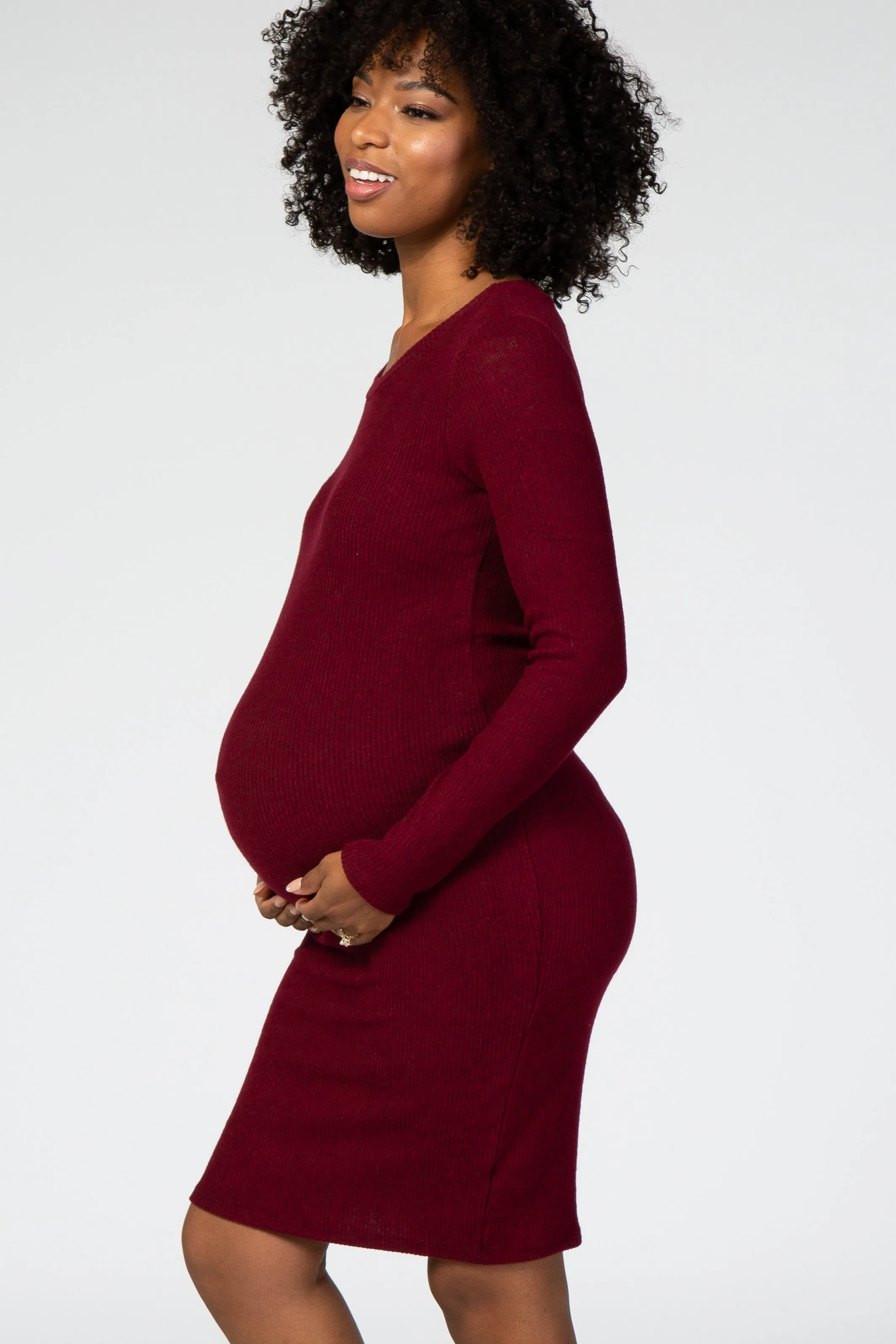 Burgundy Knit Long Sleeve Maternity Sweater Dress sold by Pinkblush product image thumbnail 3
