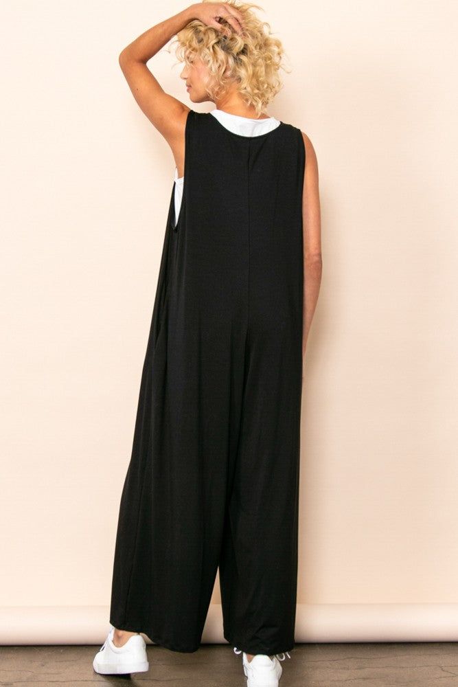 Black Deep V Sleeveless Wide Leg Jumpsuit sold by Pinkblush product image thumbnail 3