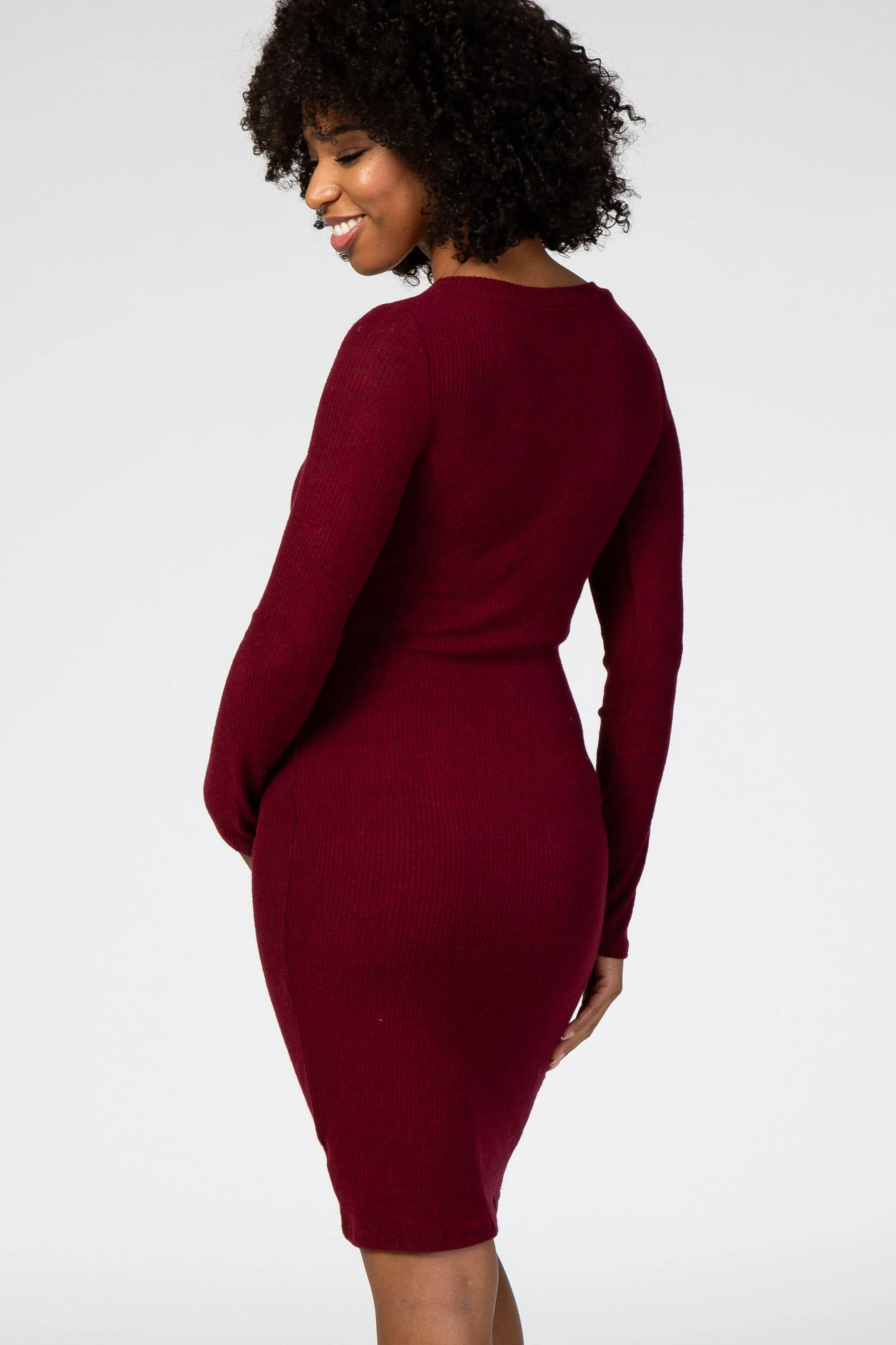 Burgundy Knit Long Sleeve Maternity Sweater Dress sold by Pinkblush product image thumbnail 4