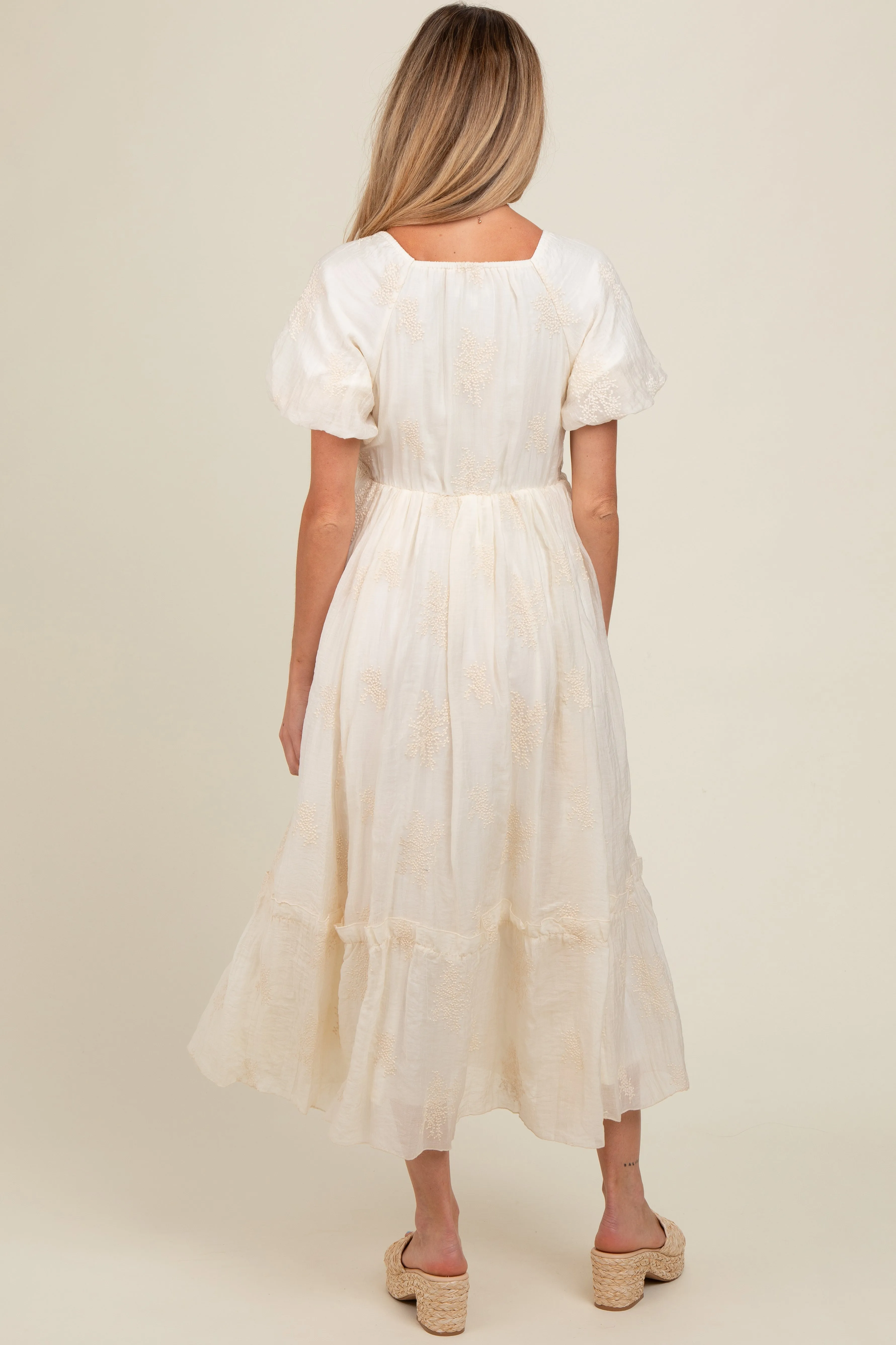 Cream Floral Print Ruffle Hem Maternity Midi Dress sold by Pinkblush product image thumbnail 5