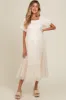 Cream Floral Print Ruffle Hem Maternity Midi Dress sold by Pinkblush