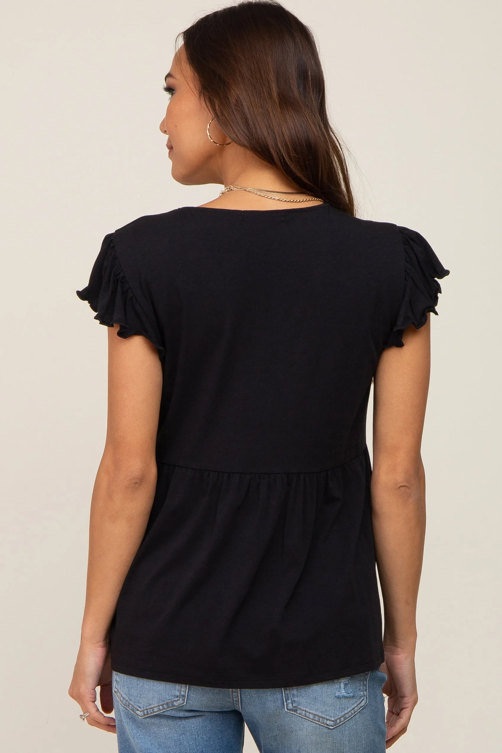 Black Flutter Sleeve V-Neck Maternity Top sold by Pinkblush product image thumbnail 3