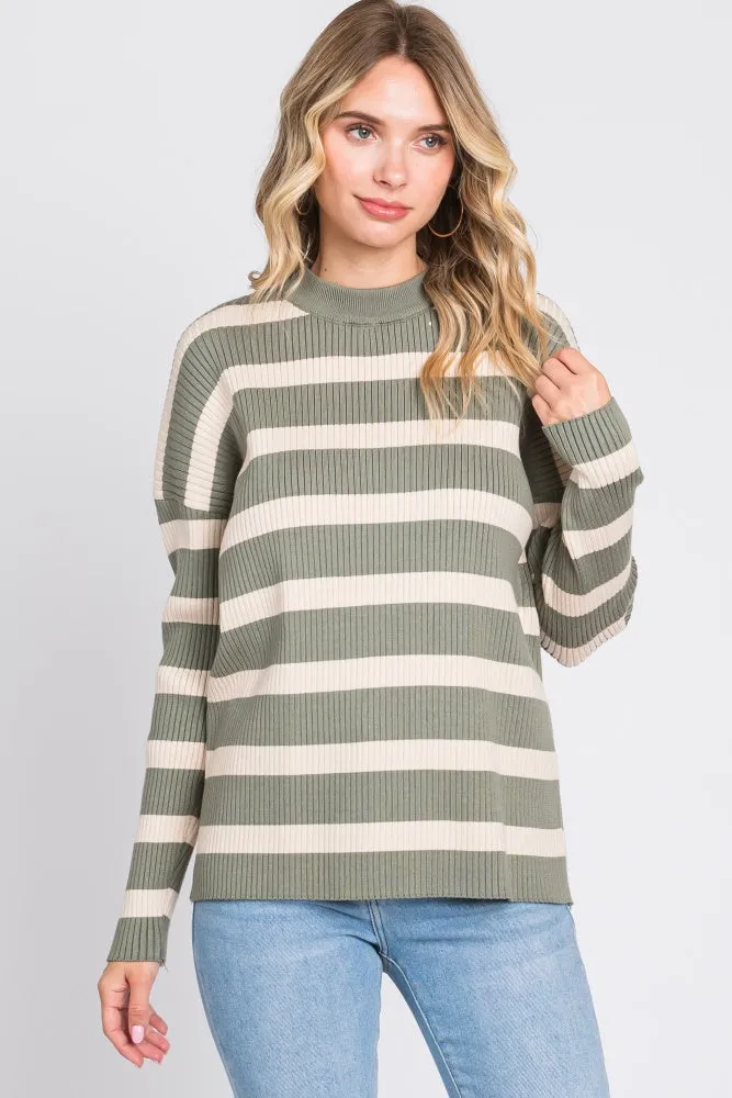 Olive Striped Ribbed Long Sleeve Top sold by Pinkblush