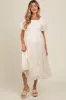Cream Floral Print Ruffle Hem Maternity Midi Dress sold by Pinkblush