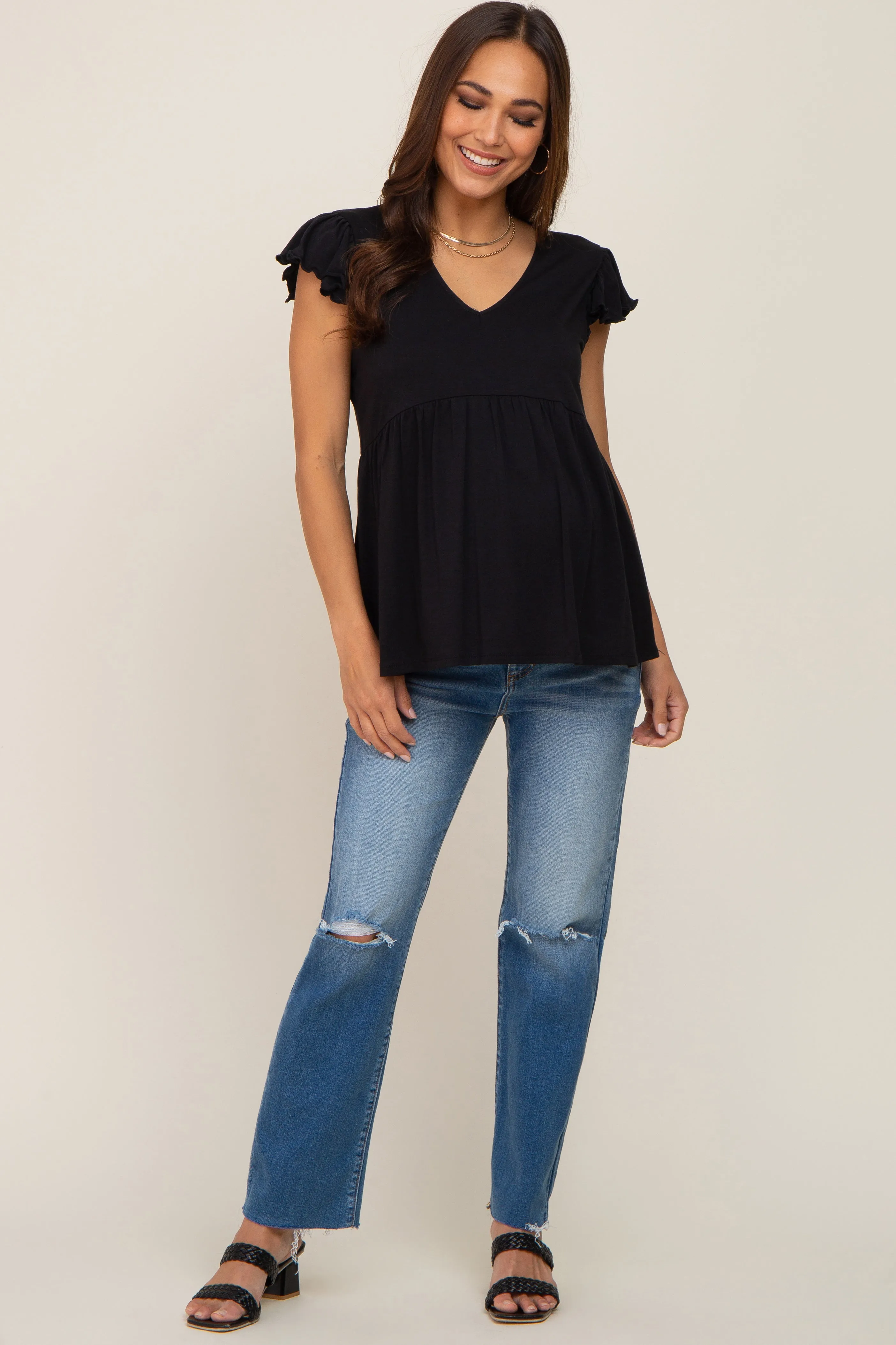 Black Flutter Sleeve V-Neck Maternity Top sold by Pinkblush product image thumbnail 4