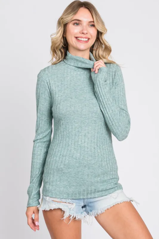 Green Ribbed Long Sleeve Turtle Neck Top sold by Pinkblush