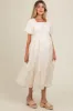 Cream Floral Print Ruffle Hem Maternity Midi Dress sold by Pinkblush
