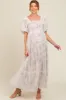 Ivory Floral Mesh Overlay Maternity Maxi Dress sold by Pinkblush