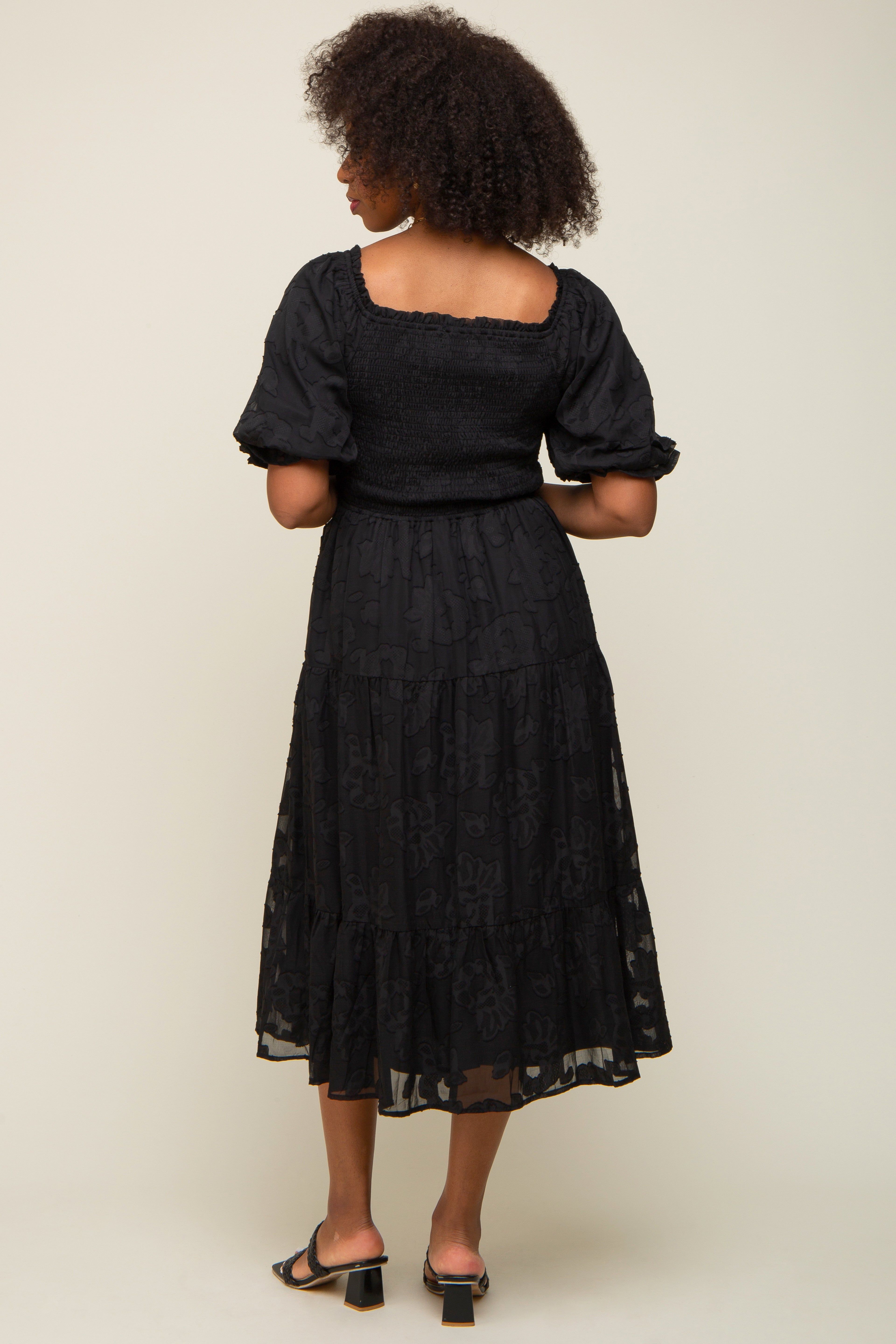 Black Floral Textured Tiered Midi Dress sold by Pinkblush product image thumbnail 3