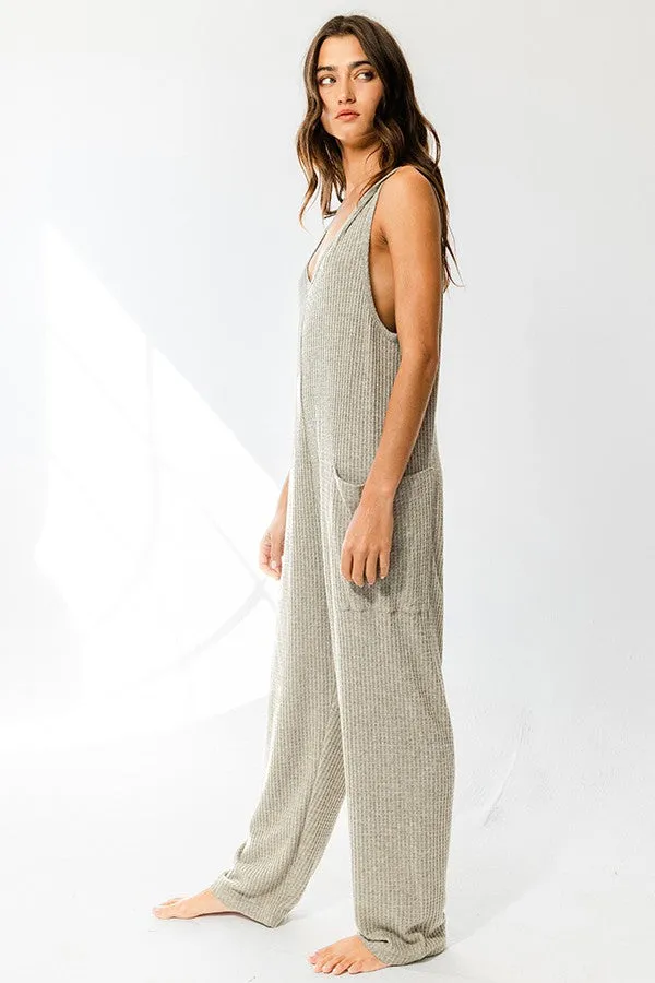 Olive Oversize Tank Textured Knit Jumpsuit With Pockets sold by Pinkblush product image thumbnail 2